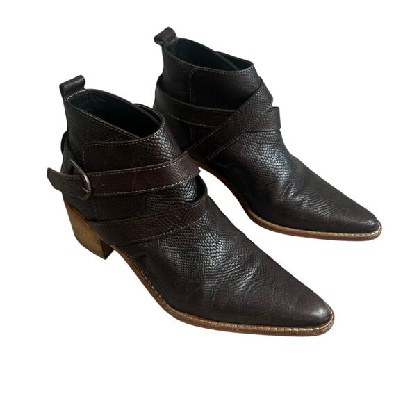 Free People Ankle Boots Womens 6.5 Dark Brown Leather Boho Western Cowgirl Rodeo - Picture 3 of 9